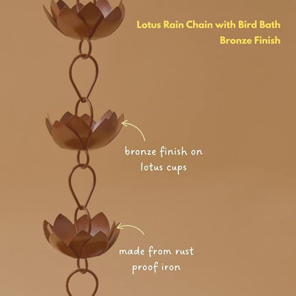 Gold & Garden Lotus Rain Chain, Copper Bronze Color, 5ft Long