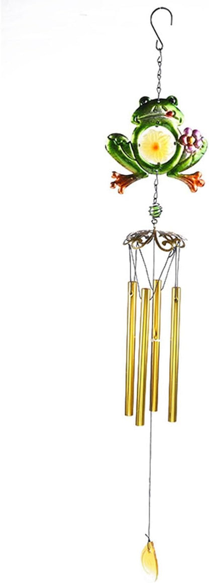 Frog Wind Chimes for Outside, Rustic Aluminum Tube Wind Chimes Animal Stained Glass Hanging Wind Chime Decorative Wind Chime for Balconies Gardens Corridors and Patios (Long)