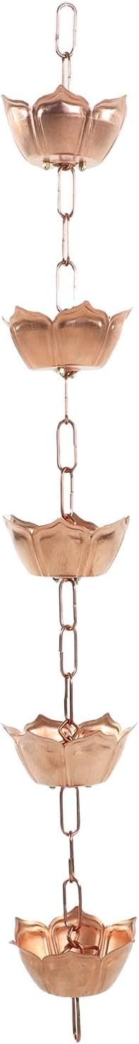 Zerodis Rain Chain Rain Chains with 5 Flower Cup Design Decorative Water Catcher Gutter Downspout Multifunction Hanging Ornament for Home Garden Chain 39.37 Inches Copper