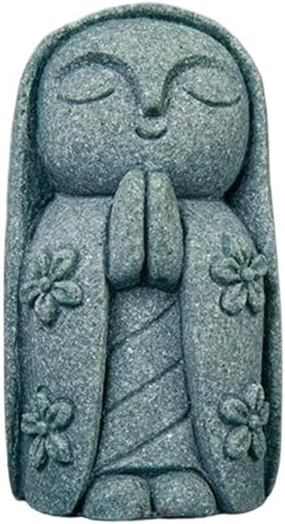 Mini Monk Buddha Jizo Statue - Green Sandstone Small Zen Figurine for Home Decor, Aquarium Fish Tank Landscape Bonsai Garden Ornament (Style 8)