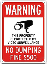 New Warning Plaque Wall Decor Warning - This Property Is Protected By Video Surveillance, No Dumping, Fine $500 Sign Courtyard Decoration Office Sign Outdoor & Indoor Safety Sign 8 X 12 Inch