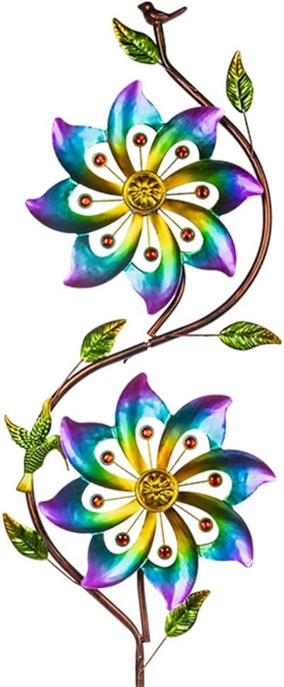 VEWOGARDEN Flower Wind Spinners Outdoor Garden Metal Stake Wind Sculptures & Spinners for Patio Yard Lawn Art Decorations, Colorful