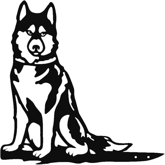 Adorable Dog Stake Decoration Yard Garden Outdoor Metal Art Dog Silhouette Decoration Steel Dogs Statue Adorable Ornament Gift Contour Black Dog (Husky)