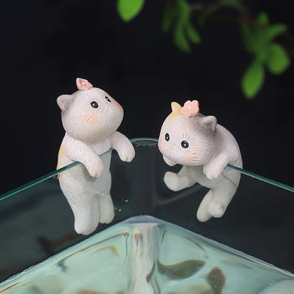 Miniature Hanging Cat Figurines Flower Pot and Vase Hugger Cute Resin Kitten Bonsai Terrarium Edge Decor Planter Pot Hanger Fairy Garden Ornaments
