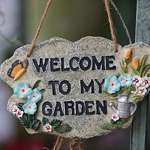 Garden Ornaments Outdoor 4PCS Garden Welcome Listing Card Resin Ornaments Balcony Wall Hanging Pendant Home Courtyard Outdoor Figurines Decoration Crafts Garden Ornaments