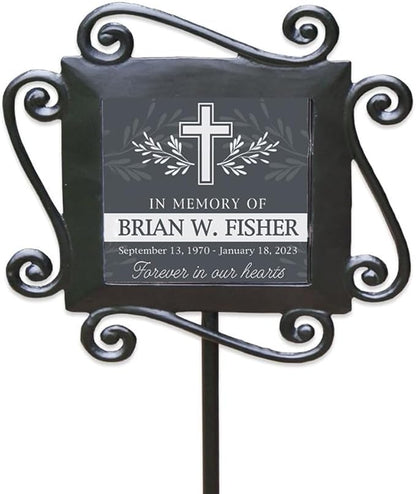 GiftsForYouNow Personalized Memorial Garden Stake Featuring Cross with Leaves Design, 28 x 8.5 Inches, Cemetery Grave Marker, Memorial Gift, Memorial Plaque