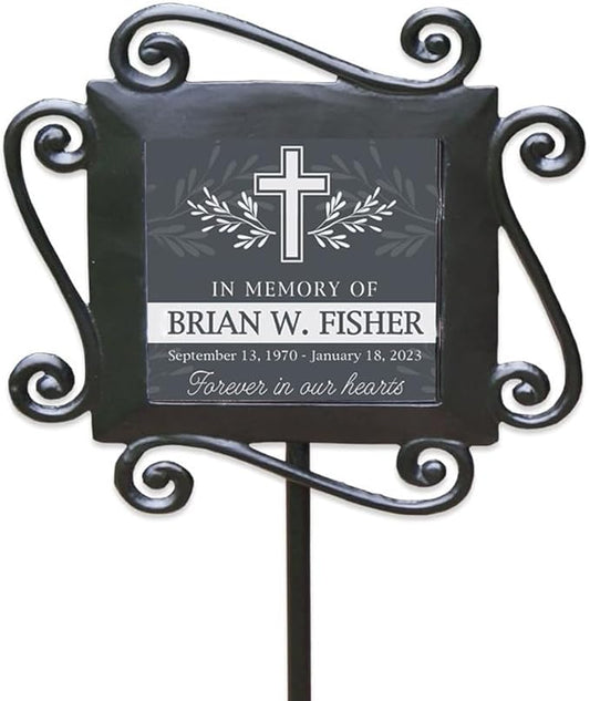 GiftsForYouNow Personalized Memorial Garden Stake Featuring Cross with Leaves Design, 28 x 8.5 Inches, Cemetery Grave Marker, Memorial Gift, Memorial Plaque