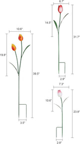 hogardeck Garden Decor for Outside, 3 Pcs 40"/32"/24" Metal Tulip Decorative Garden Stakes for Spring Decor, 3D Flowers Yard Art for Outdoor Lawn Patio Pathway Decorations