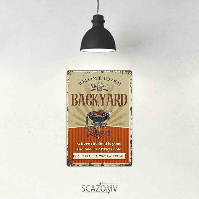 SCAZOMV Welcome To Our Backyard Sign 8" X 12" Funny Patio Outdoor Pool Backyard Bar Sign Decoration Farmhouse Sign Home Decor Wall Art