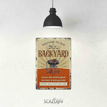 SCAZOMV Welcome To Our Backyard Sign 8" X 12" Funny Patio Outdoor Pool Backyard Bar Sign Decoration Farmhouse Sign Home Decor Wall Art