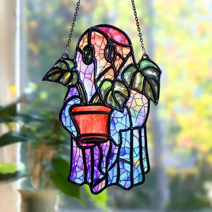 Ghost Plant Handmade Resin Suncatchers, Artisan Boho Sun Catcher Stained Glass Effect Spooky Window Hanging Garden Decor, Gift for Mother's Day Mom Grandma Wife Women