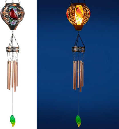 Starsoul Solar Wind Chimes for Outside, Cardinal Hot Air Balloon with Flickering Flame Solar Wind Chime, Glass Windchimes Outdoors Garden Decor, Gift for Mother's Day Mom Grandma
