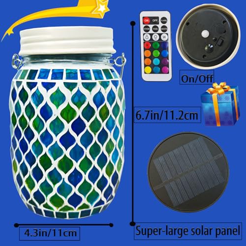 Solar Mosaic Lights - 12 Color LED, 4 Modes, Remote Control, Blue