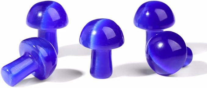 15PCS Dark Blue Cat Eye Natural Stones Mushroom Sculpture Decor Crystal for Home Crafts Flower Pot Gemstone Mini Mushroom Hand Making Yard Decoration