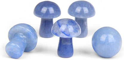 15PCS Blue Aventurine Natural Stones Mushroom Sculpture Decor Crystal for Home Crafts Flower Pot Gemstone Mini Mushroom Hand Making Yard Decoration