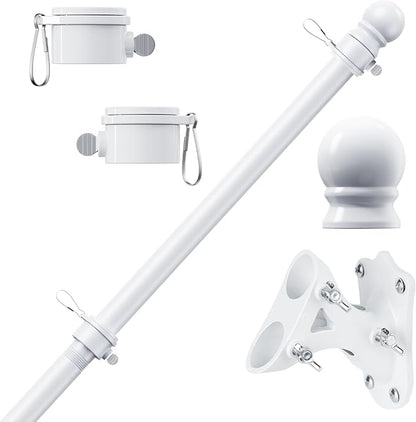 PHITRIC Flag Pole Kit, Tangle Free Spinning Stainless Steel Rustproof Flagpole for 3x5 Sports Fan Outdoor Flags for Outside House (White, 6FT, with Bracket)