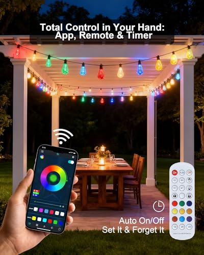 RGB Smart Outdoor String Lights 50FT - APP & Remote Control