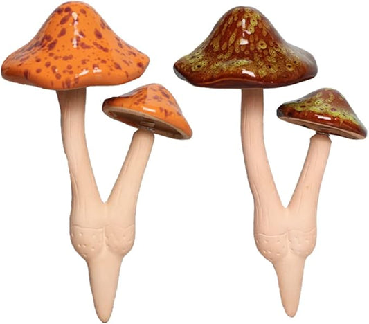 Ceramic Mushroom Outdoor Decor - 2pcs Mushroom Statue Decor for Garden, Lawn, Flower Pot Fairy Garden Stake 8.27'' in Height