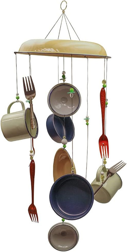 Treasure Gurus Camping Dish Pots Pans Outdoor Wind Chime Utensils Enamel Outside 3D Metal Yard Art