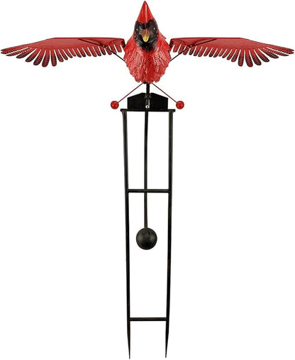 Red Carpet Studios Garden Stake Yard Art Metal and Glass Balance Rocker with Heavy Duty Stake, 4.5 Feet Tall, Cardinal