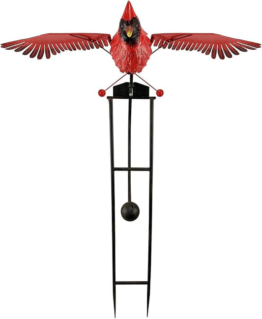 Red Carpet Studios Garden Stake Yard Art Metal and Glass Balance Rocker with Heavy Duty Stake, 4.5 Feet Tall, Cardinal