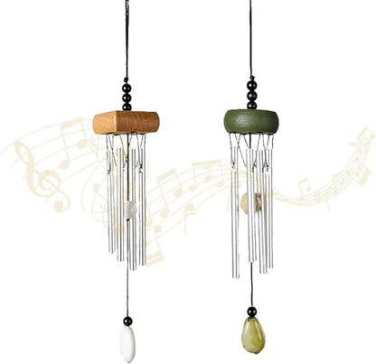 i-lan Silver Garden Wind Chimes 2 Pack – Small Outdoor Patio Porch Decor, Mini Aluminum Tubes with White Ceramic Drop, Soothing Gentle Sound for Yard Balcony