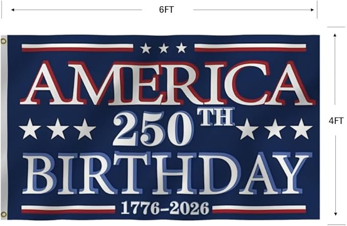 250 Years Of Freedom Blue Flags 4X6Ft, 250th Birthday Flag, Men Women Banner,Vibrant Colors, Double Stitched with 2 Brass Grommets, Bar Garden Street Decoration, GYM, Office Decor,Indoor Outdoor Use,Gifts. (Blue, 4x6ft)