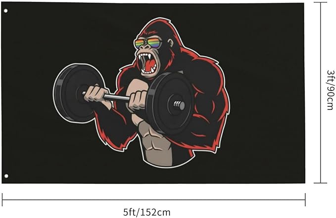 Gorilla Flag Outdoor Heavy Duty Gym Banner Double Sided 3x5 Ft Fitness Workout Flags with Brass Grommets for Room Decor, Bedroom, Garden, House Decoration