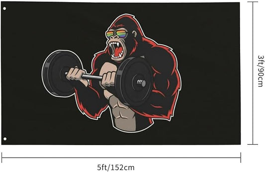 Gorilla Flag Outdoor Heavy Duty Gym Banner Double Sided 3x5 Ft Fitness Workout Flags with Brass Grommets for Room Decor, Bedroom, Garden, House Decoration
