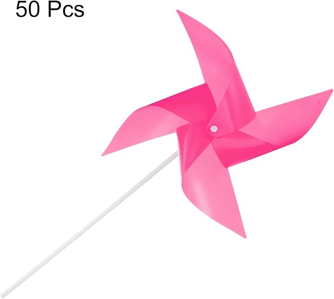 HARFINGTON 50pcs Windmills for The Yard Garden 17" x 11" 4 Leaves Pinwheels Wind Mills Spinners Windproof Waterproof Bird Devices with Stakes for Patio Decor, Pink