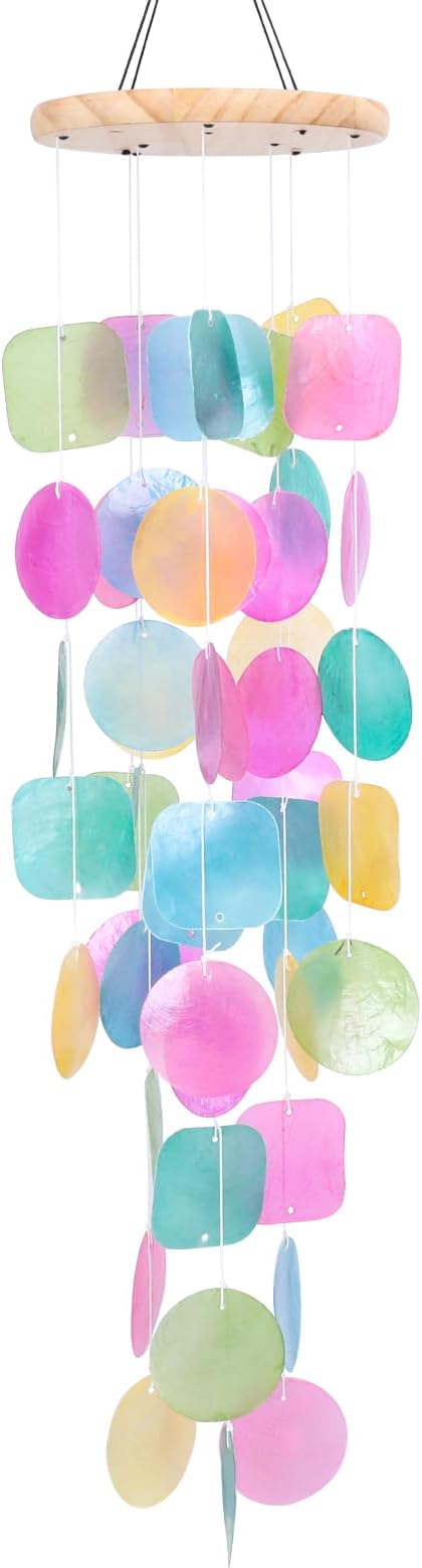 Taman Shell Wind Chimes for Outside - 32" Handcrafted Capiz Shell Windchime Coastal Decor Valentine's Day Gift for Indoor/Outdoors, Garden,Yard,Coastal,Beach Decor, Women Mother’s DayGift