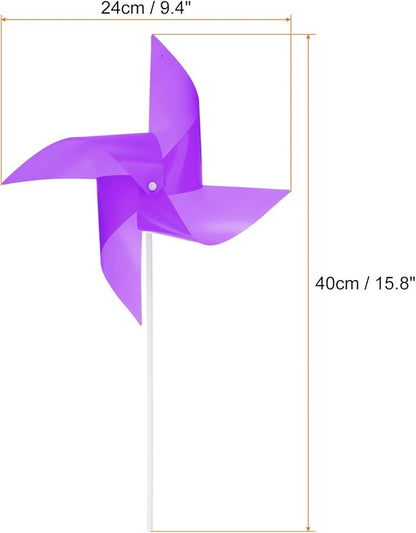 HARFINGTON 50pcs Windmills for The Yard Garden 17" x 9.1" 4 Leaves Pinwheels Wind Mills Spinners Windproof Waterproof Bird Devices with Stakes for Patio Decor, Purple