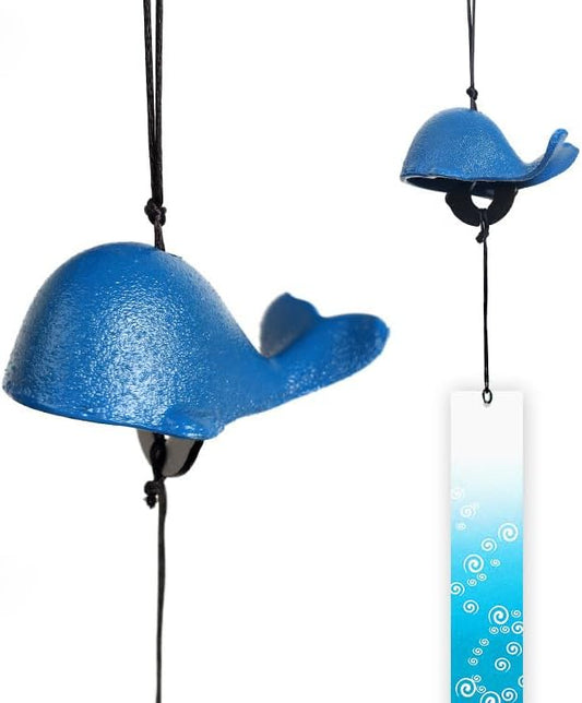 Japanese Bless Whale Small Wind Chimes Outdoor, Iwachu Cast Iron Lucky Temple Wind Bell Memorial and Sympathy Wind Chimes for Outside Good Luck for Garden, Patio, Balcony