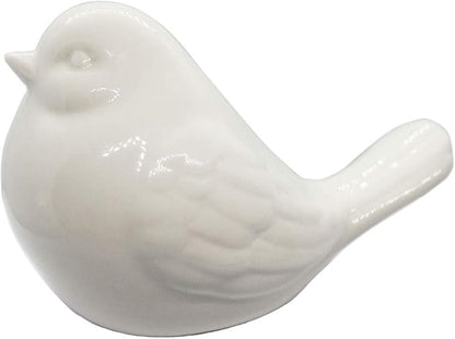 New White Bird Figurine, Ceramic Chubby Bird Figure Cottage Animal Bird Statue Decorations for Home Garden Decor Accents