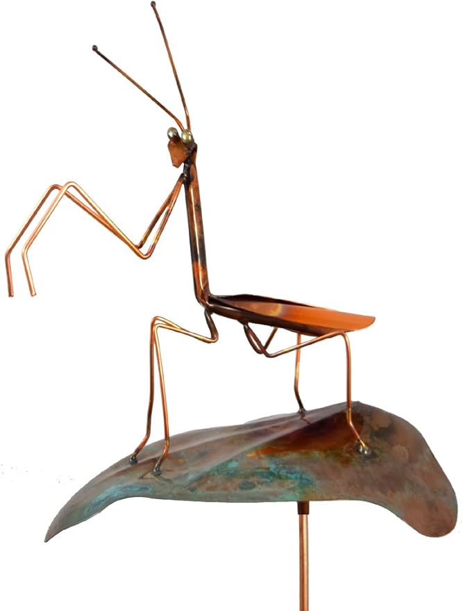 Modern Artisans Copper Praying Mantis Garden Sculpture & Stake, American Made