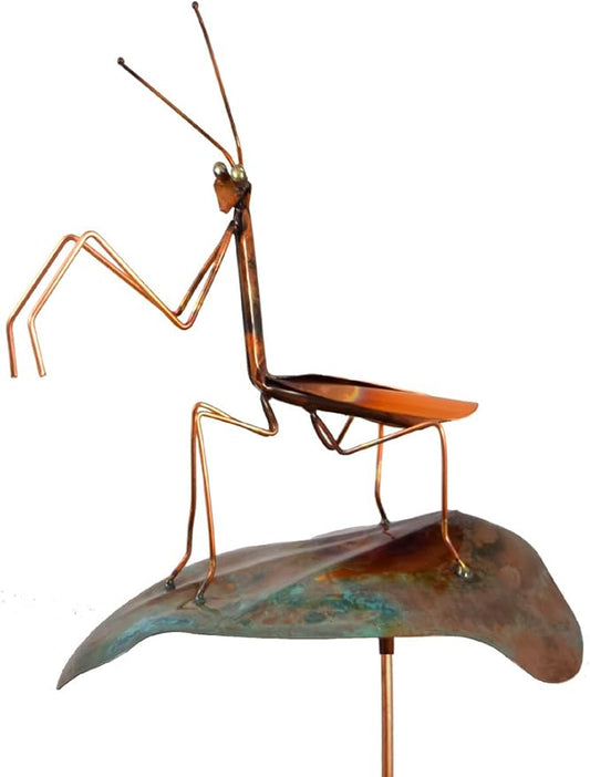 Modern Artisans Copper Praying Mantis Garden Sculpture & Stake, American Made