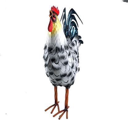 Metal Rooster Statue Garden Chicken Sculpture Decoration Metal Yard Art for Yard Outdoor Indoor Decoration (#D)