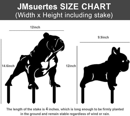 Metal Dog Garden Decor for Outside (2 Pack), Puppy Decorative Garden Stakes, Black French Bulldog Silhouette Outdoor, Dog Yard Art, Weather Resistant Steel Yard Decor