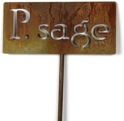 Classic Metal Garden Markers Clearance Items 20 to 33 Inches Tall (P. sage, Naturally Rusted)