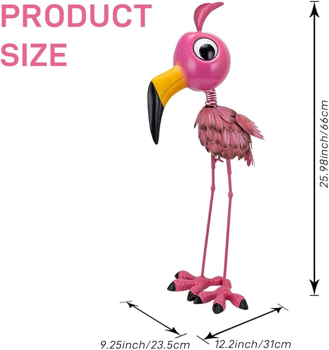 26” Metal Flamingo Statue Outdoor Garden Decor - Funny Flamingo Sculpture for Lawn, Backyard,Yard Art Gift- Unique Flamingo Figurine for Birthday, Housewarming, Christmas