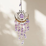 Crystal Suncatcher Wind Chimes,Outdoor Garden Decoration,Chandelier Aurora Rainbow Sun Catcher Glass Prisms Ornament,Window Hanging Pendant (Purple)