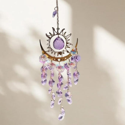 Crystal Suncatcher Wind Chimes,Outdoor Garden Decoration,Chandelier Aurora Rainbow Sun Catcher Glass Prisms Ornament,Window Hanging Pendant (Purple)