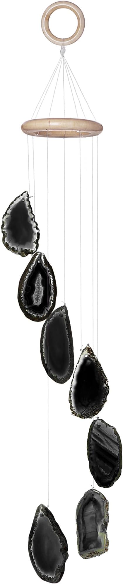 Cozy Tower Agate Wind Chimes for Outside Unique, Outdoor Home Garden Decor Geode Hanging Decorations, Black Agate