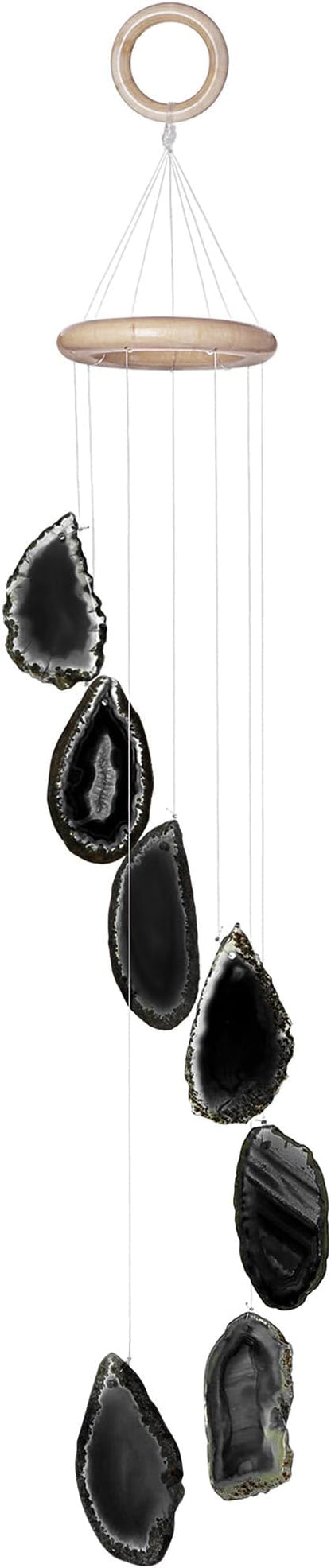 Cozy Tower Agate Wind Chimes for Outside Unique, Outdoor Home Garden Decor Geode Hanging Decorations, Black Agate