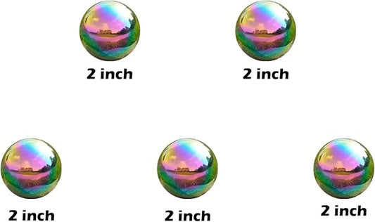 Nerien Gazing Ball, 2 Inch Stainless Steel Garden Mirror Globe, Polished Ornament Sphere, Hollow Floating Reflective Hemisphere, for Home Outdoor Pond Housewarming Swimming Decoration, Rainbow, 5pcs