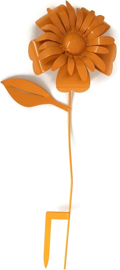 Metal Rustic and Colorful Flower Stakes Ranging from 9.5 to 36 Inches Tall (Sunflower Stake 34" Tall, Dark Yellow)