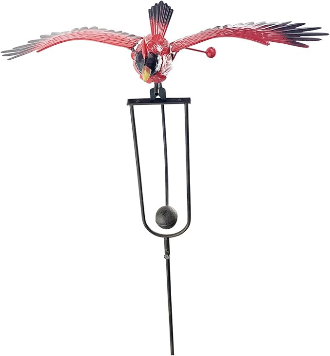 Red Carpet Studios Garden Stake Yard Art Metal and Glass Balance Rocker with Stake, 20-Inches, Cardinal