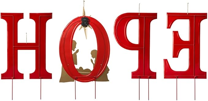 Glitzhome 32" H Lighted Metal Hope Garden Stakes, Christmas Garden Ornaments Yard Stake, Standing Decor or Wall Décor Decorative Sign for Xmas Indoor Outdoor Decorations