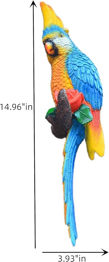 Teaeeno Resin Wall Bird Statue Decor,Real Parrot Sculpture Home Decor,Outdoor Indoor Figurine Ornaments-Garden Tree Sculpture,Resin Animal Statue for Garden, Terrace, Lawn, Yard