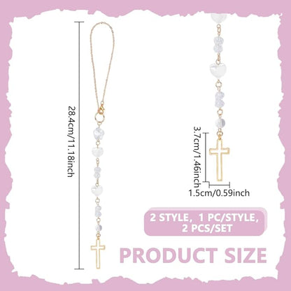 2pcs Cross Car Hanging Ornament Sun Catcher Rearview Mirror Charm Car Mirror Pendant with Heart Star Shell Beads Cross Crystal Bead Hanging Accessories for Bag Window Car Mirror Garden